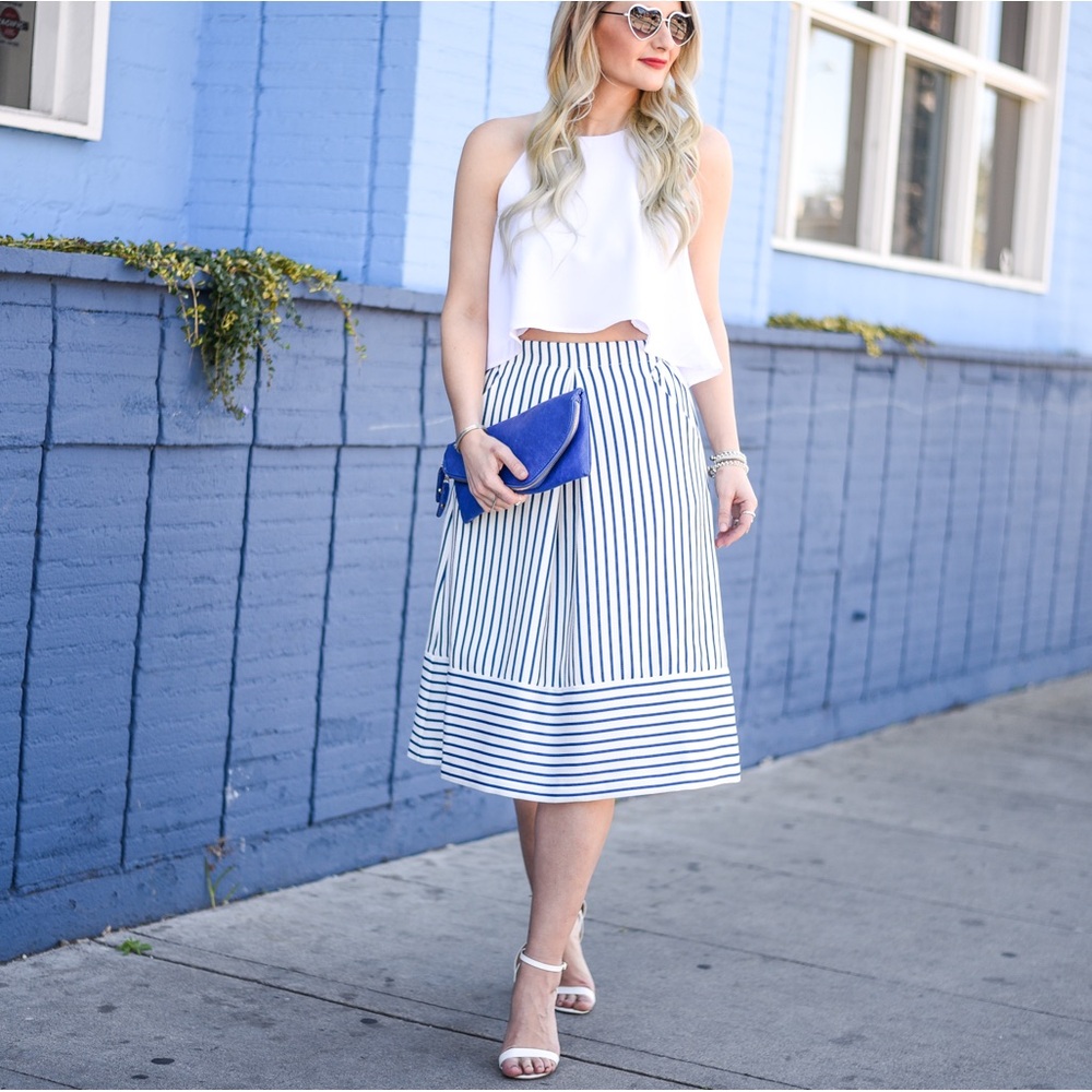 J.O.A. Blue White Striped Midi Skirt Matching Coord Set (SKIRT ONLY) capri blue